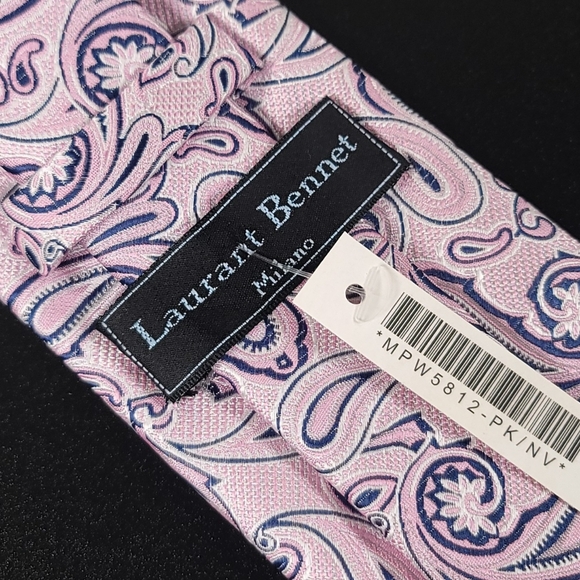 LAURANT BENNET Milano Paisley 100% Micro Fiber Necktie, Color Pink & Blue NWT - Picture 7 of 10